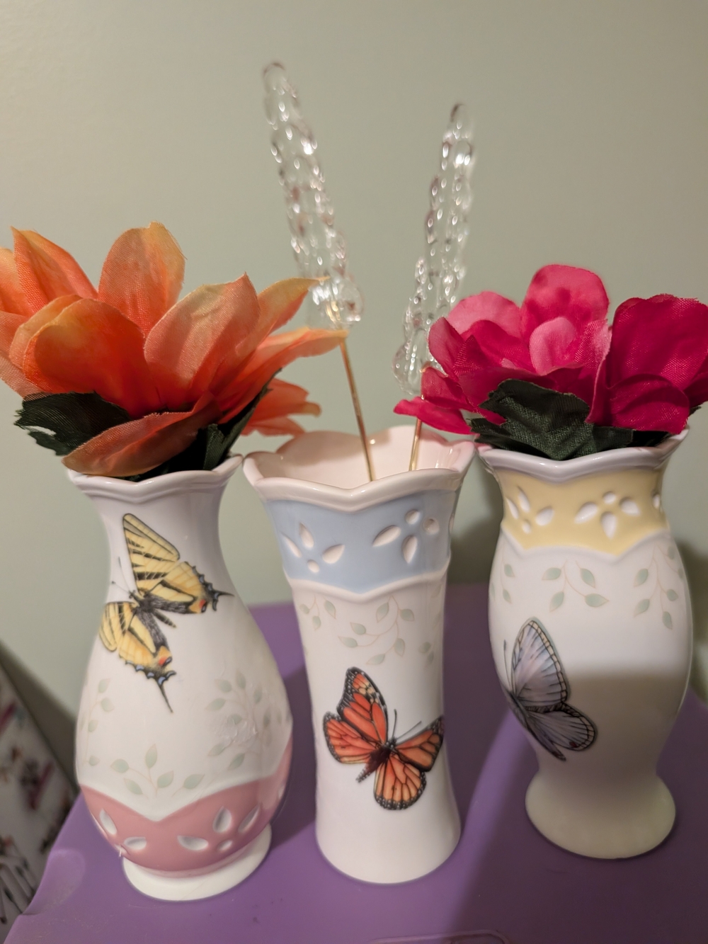 Ceramic Lenox Butterfly Meadow Accent Vases - Pink, Blue, Yellow
